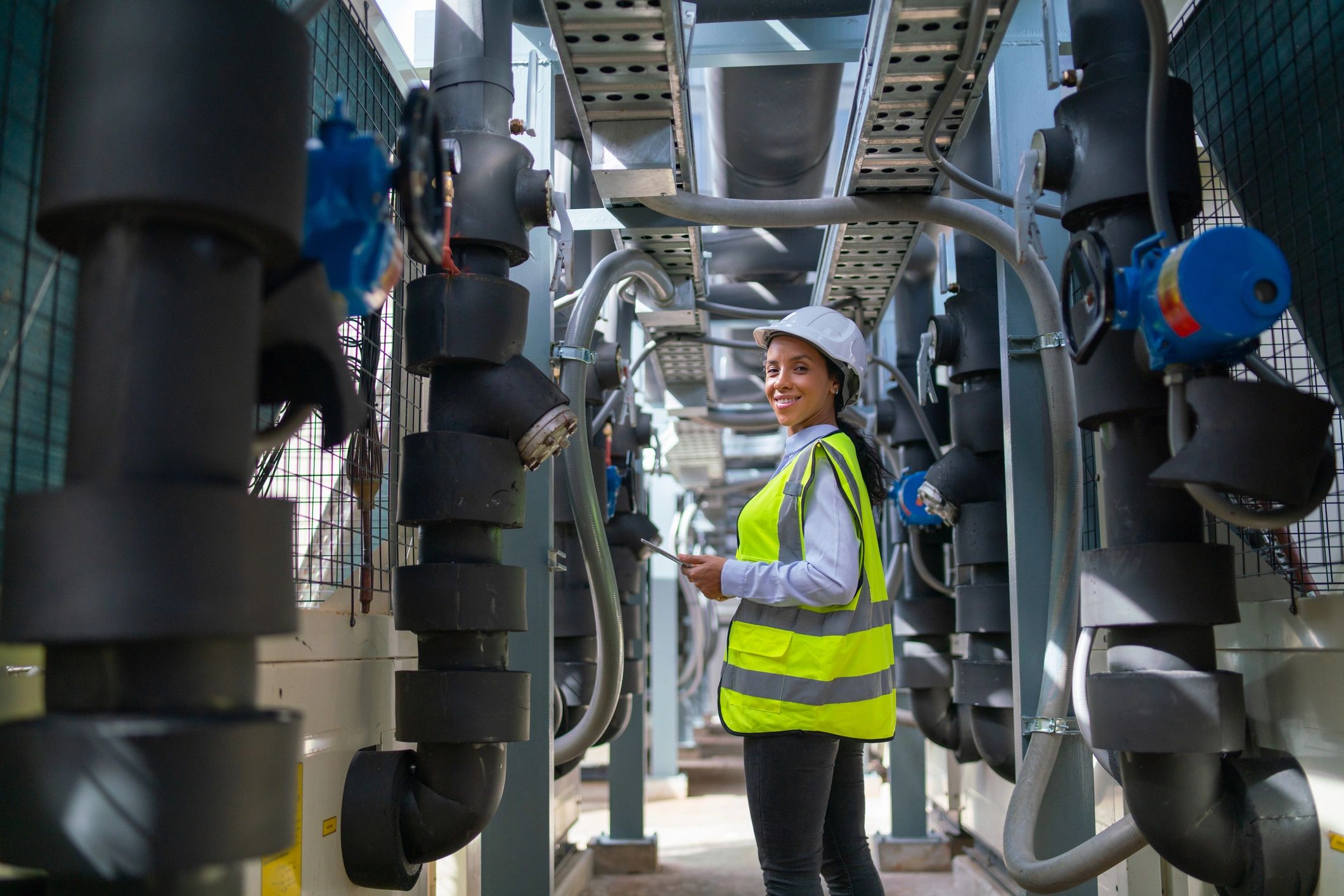 HVAC technician inspecting service systems